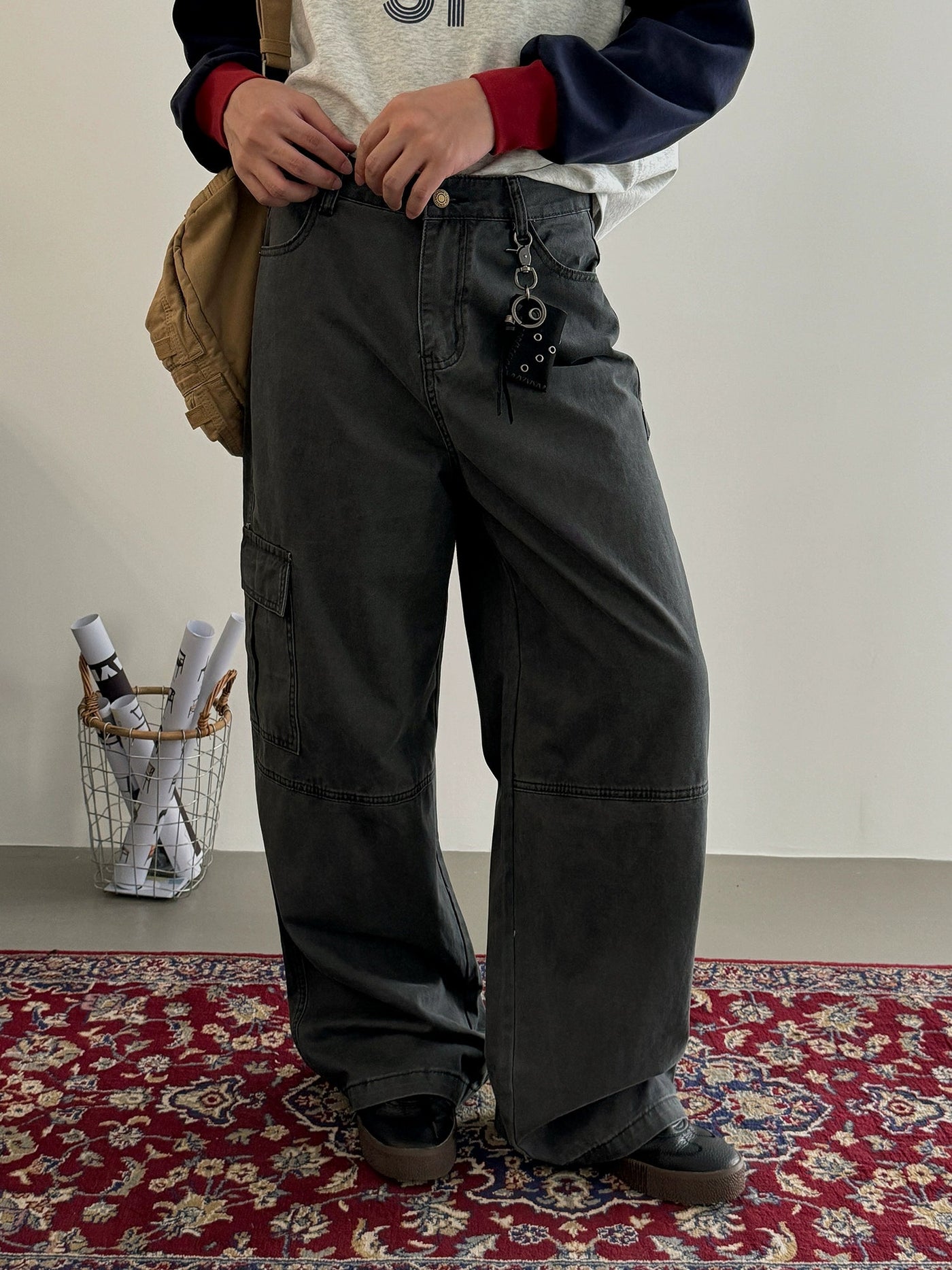 Nine Asymmetric Pocket Cargo Pants-korean-fashion-Pants-Nine's Closet-OH Garments