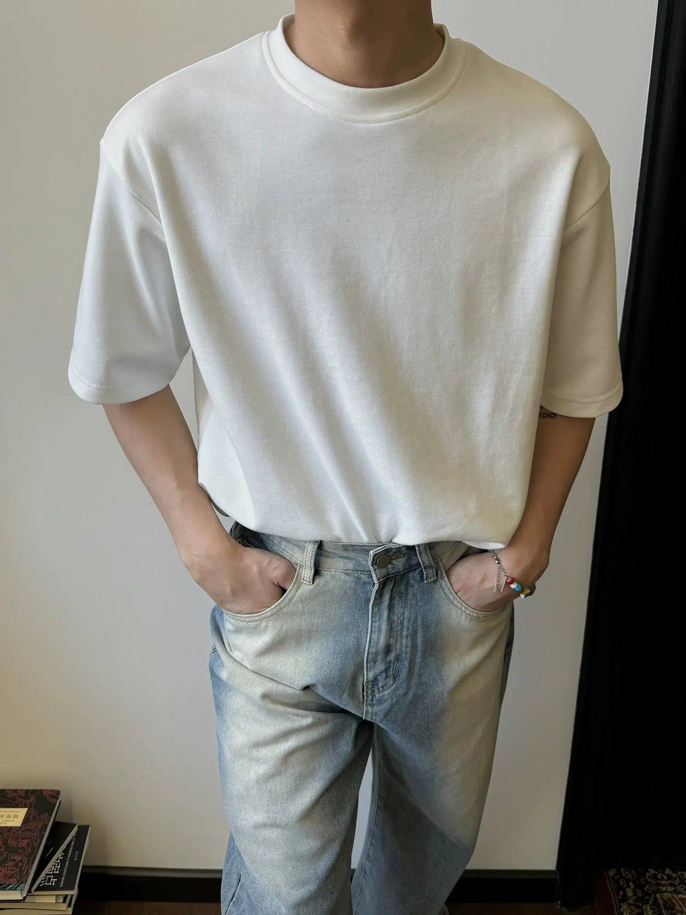 Nine Basic Wide Shoulder T-Shirt-korean-fashion-T-Shirt-Nine's Closet-OH Garments