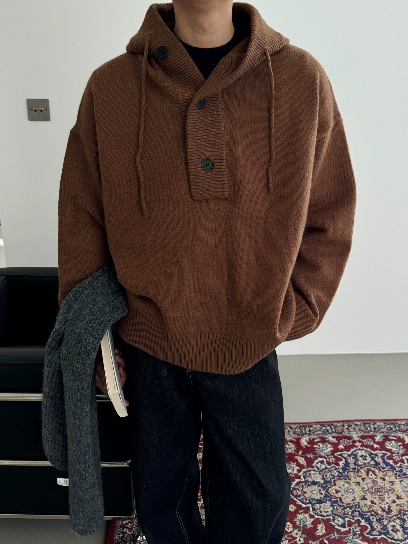Nine Big Buttons Knitted Hoodie-korean-fashion-Hoodie-Nine's Closet-OH Garments