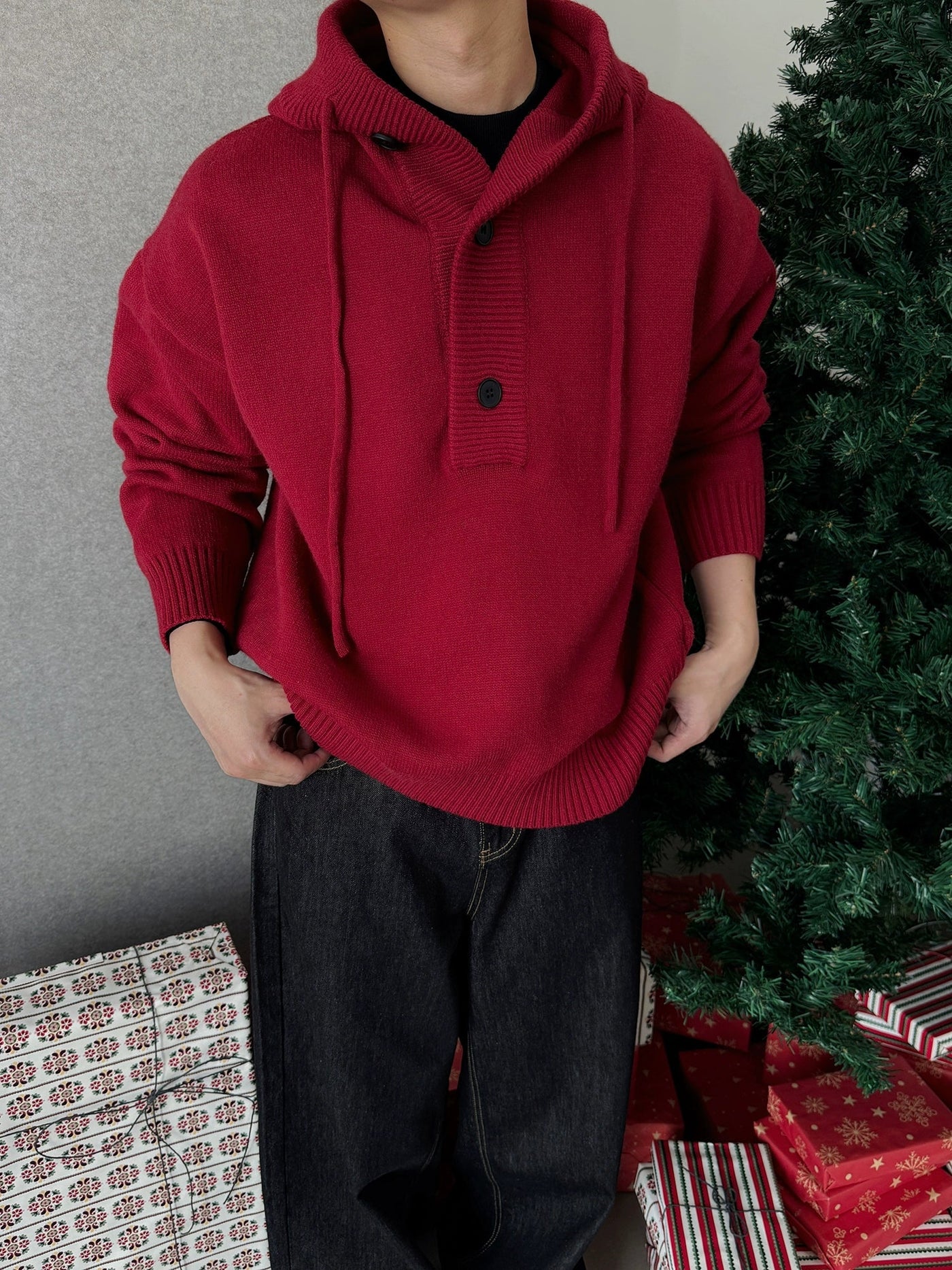 Nine Big Buttons Knitted Hoodie-korean-fashion-Hoodie-Nine's Closet-OH Garments