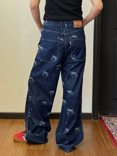 Nine Bow Full-Print Jeans-korean-fashion-Jeans-Nine's Closet-OH Garments