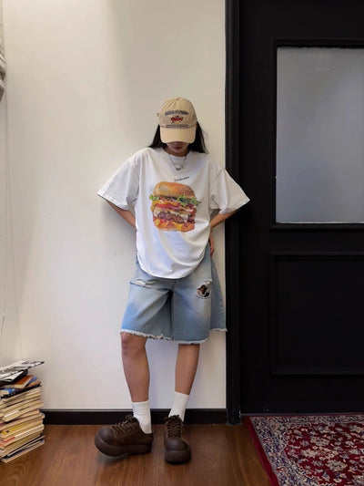 Nine Burger Graphic Print T-Shirt-korean-fashion-T-Shirt-Nine's Closet-OH Garments