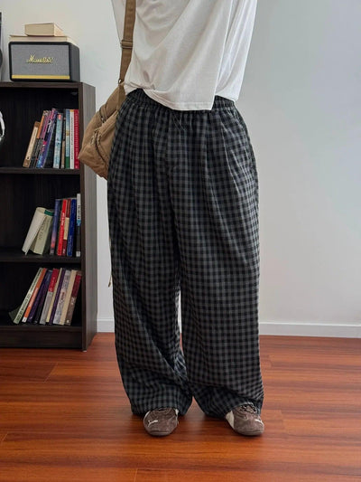 Nine B&W Check Wide Leg Pants-korean-fashion-Pants-Nine's Closet-OH Garments