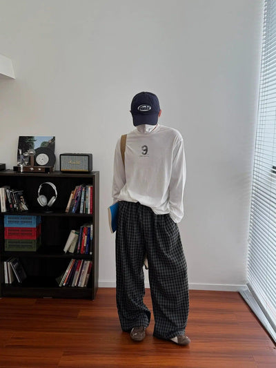 Nine B&W Check Wide Leg Pants-korean-fashion-Pants-Nine's Closet-OH Garments