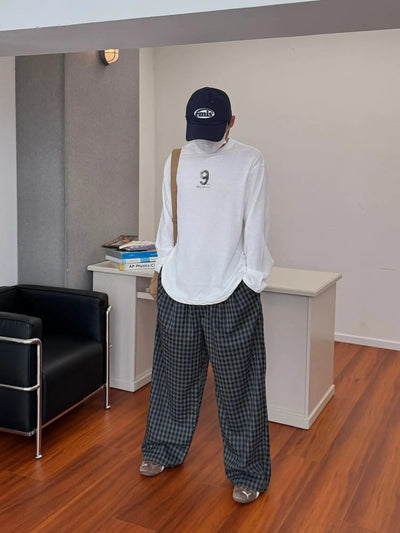 Nine B&W Check Wide Leg Pants-korean-fashion-Pants-Nine's Closet-OH Garments