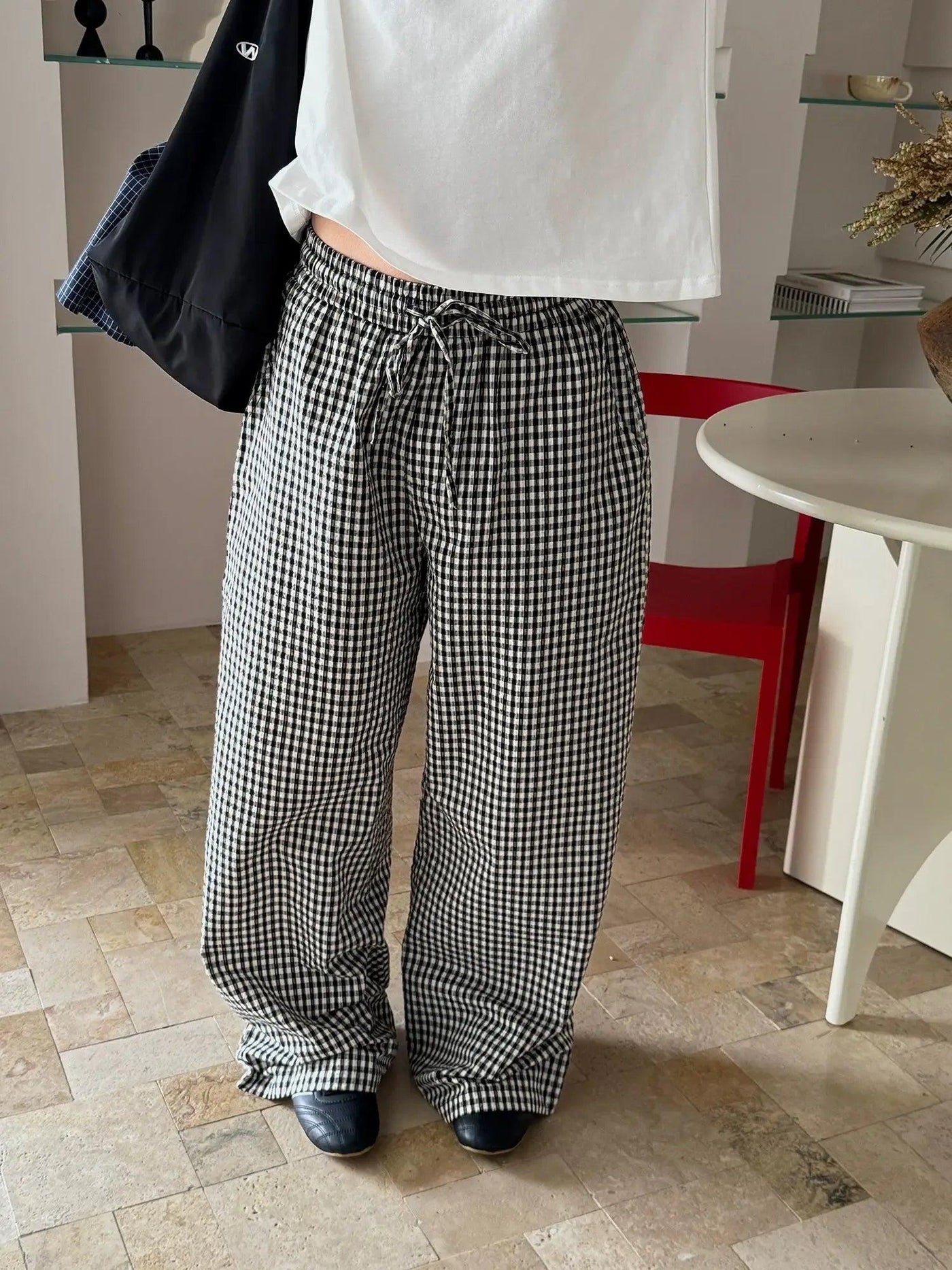 Nine B&W Checked Pants-korean-fashion-Pants-Nine's Closet-OH Garments