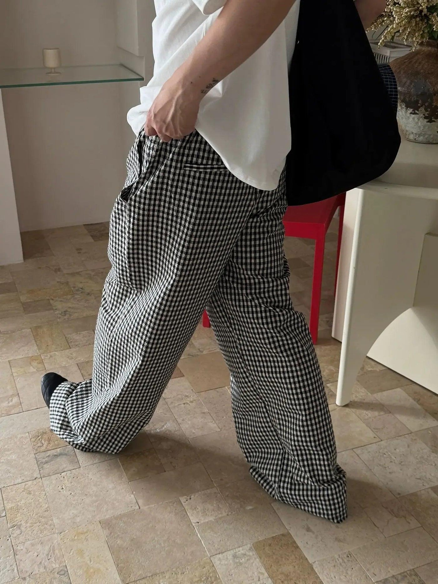 Nine B&W Checked Pants-korean-fashion-Pants-Nine's Closet-OH Garments