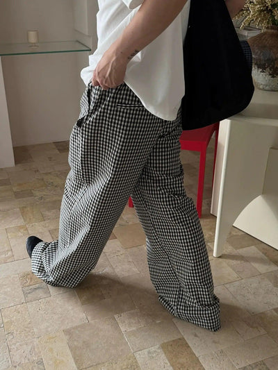 Nine B&W Checked Pants-korean-fashion-Pants-Nine's Closet-OH Garments