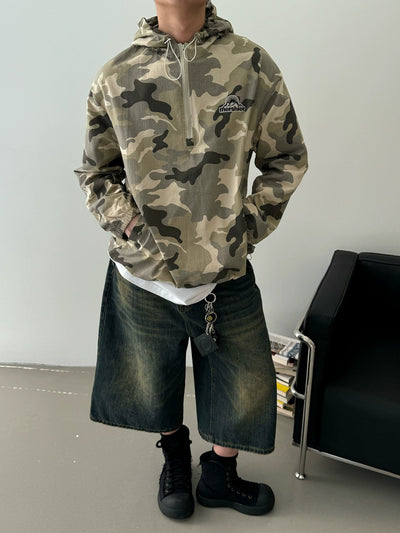 Nine Camo Hooded Half-Zip-korean-fashion-Half-Zip-Nine's Closet-OH Garments