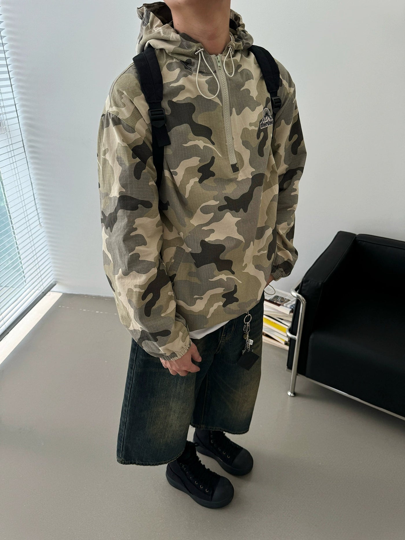 Nine Camo Hooded Half-Zip-korean-fashion-Half-Zip-Nine's Closet-OH Garments