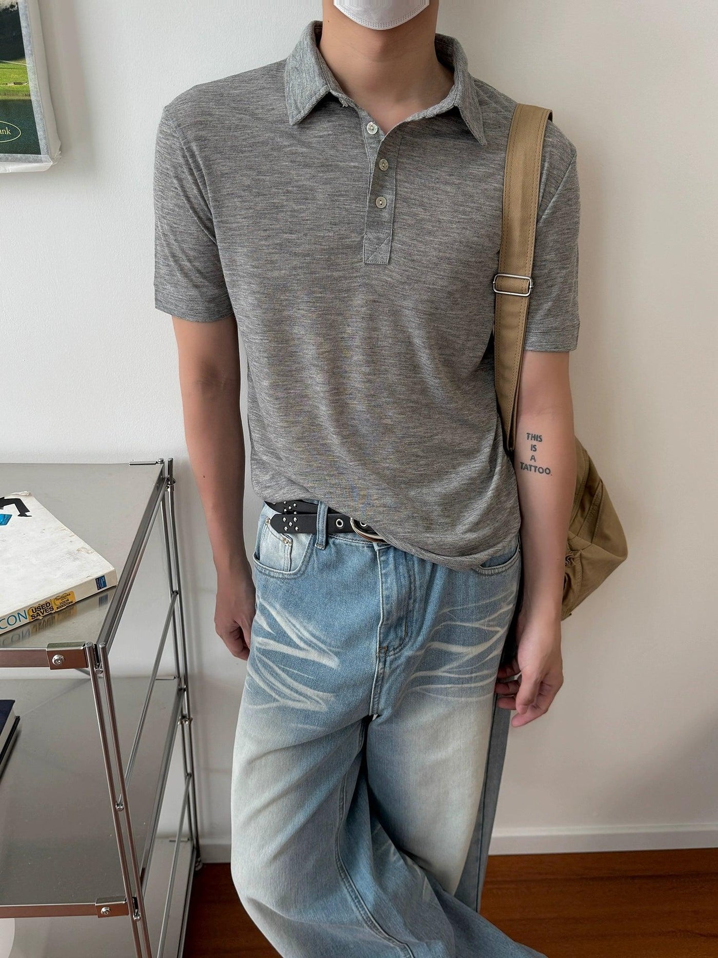 Nine Casual Four-Buttoned Polo-korean-fashion-Polo-Nine's Closet-OH Garments
