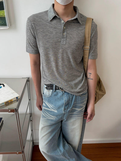 Nine Casual Four-Buttoned Polo-korean-fashion-Polo-Nine's Closet-OH Garments