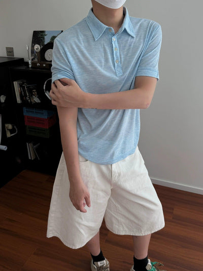 Nine Casual Four-Buttoned Polo-korean-fashion-Polo-Nine's Closet-OH Garments