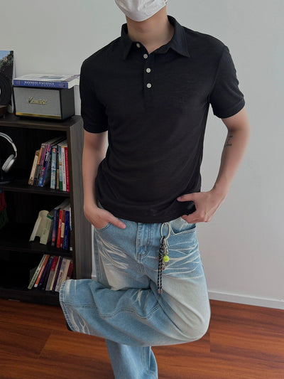 Nine Casual Four-Buttoned Polo-korean-fashion-Polo-Nine's Closet-OH Garments