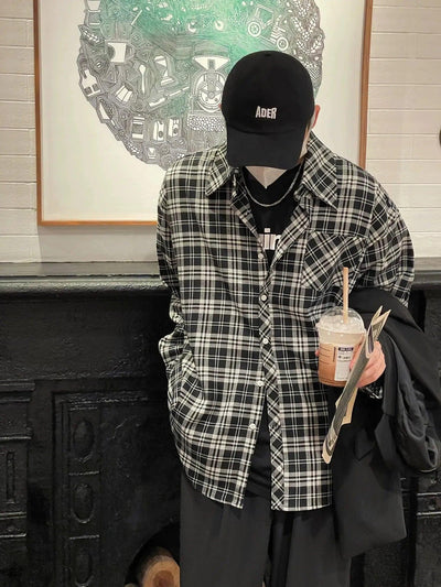 Nine Casual Plaid Pattern Shirt-korean-fashion-Shirt-Nine's Closet-OH Garments