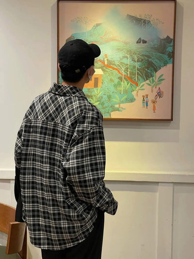 Nine Casual Plaid Pattern Shirt-korean-fashion-Shirt-Nine's Closet-OH Garments