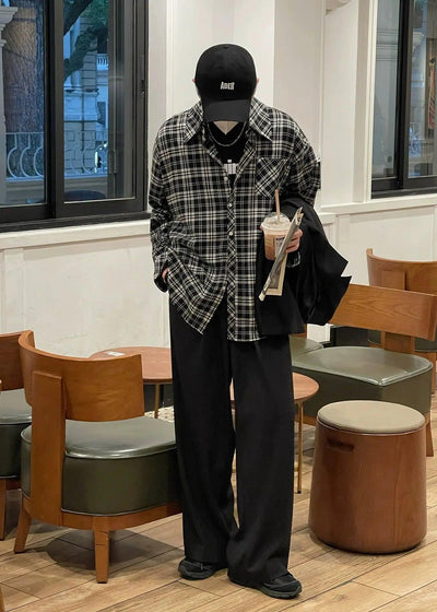 Nine Casual Plaid Pattern Shirt-korean-fashion-Shirt-Nine's Closet-OH Garments