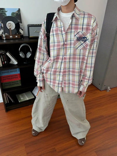 Nine Casual Plaid Pattern Shirt-korean-fashion-Shirt-Nine's Closet-OH Garments