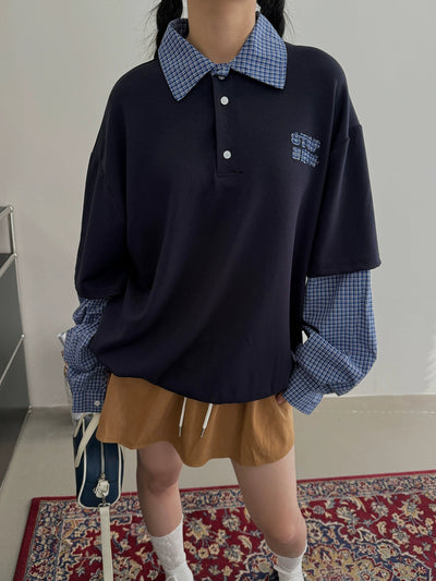 Nine Casual Plaid Stitched Polo-korean-fashion-Polo-Nine's Closet-OH Garments