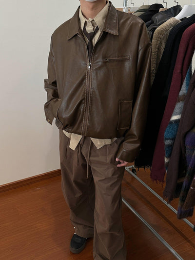 Nine Classic Contrast Stitiched Faux Leather Jacket-korean-fashion-Jacket-Nine's Closet-OH Garments