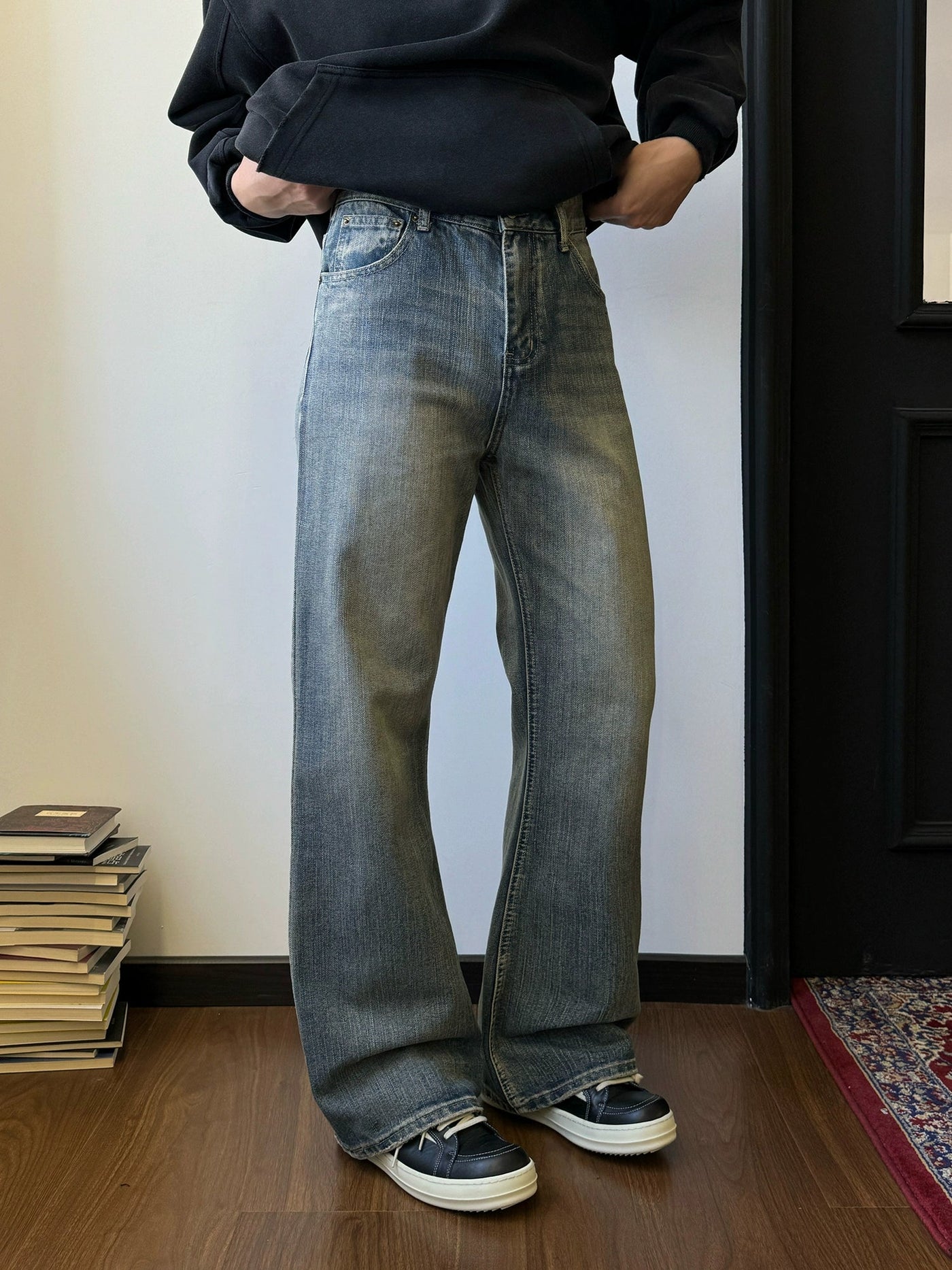 Nine Clean Fit Washed Bootcut Jeans-korean-fashion-Jeans-Nine's Closet-OH Garments