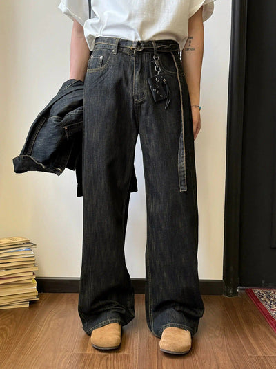 Nine Cloth Belt Washed Jeans-korean-fashion-Jeans-Nine's Closet-OH Garments