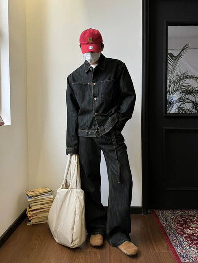 Nine Cloth Belt Washed Jeans-korean-fashion-Jeans-Nine's Closet-OH Garments