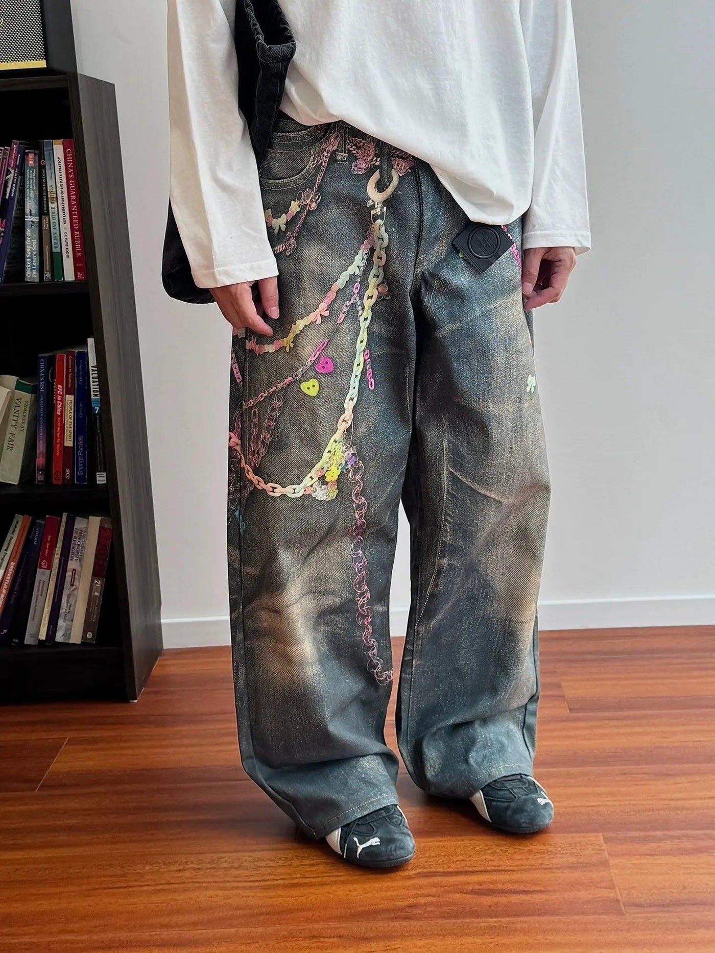 Nine Colorful Chain Print Jeans-korean-fashion-Jeans-Nine's Closet-OH Garments