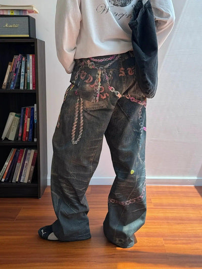 Nine Colorful Chain Print Jeans-korean-fashion-Jeans-Nine's Closet-OH Garments