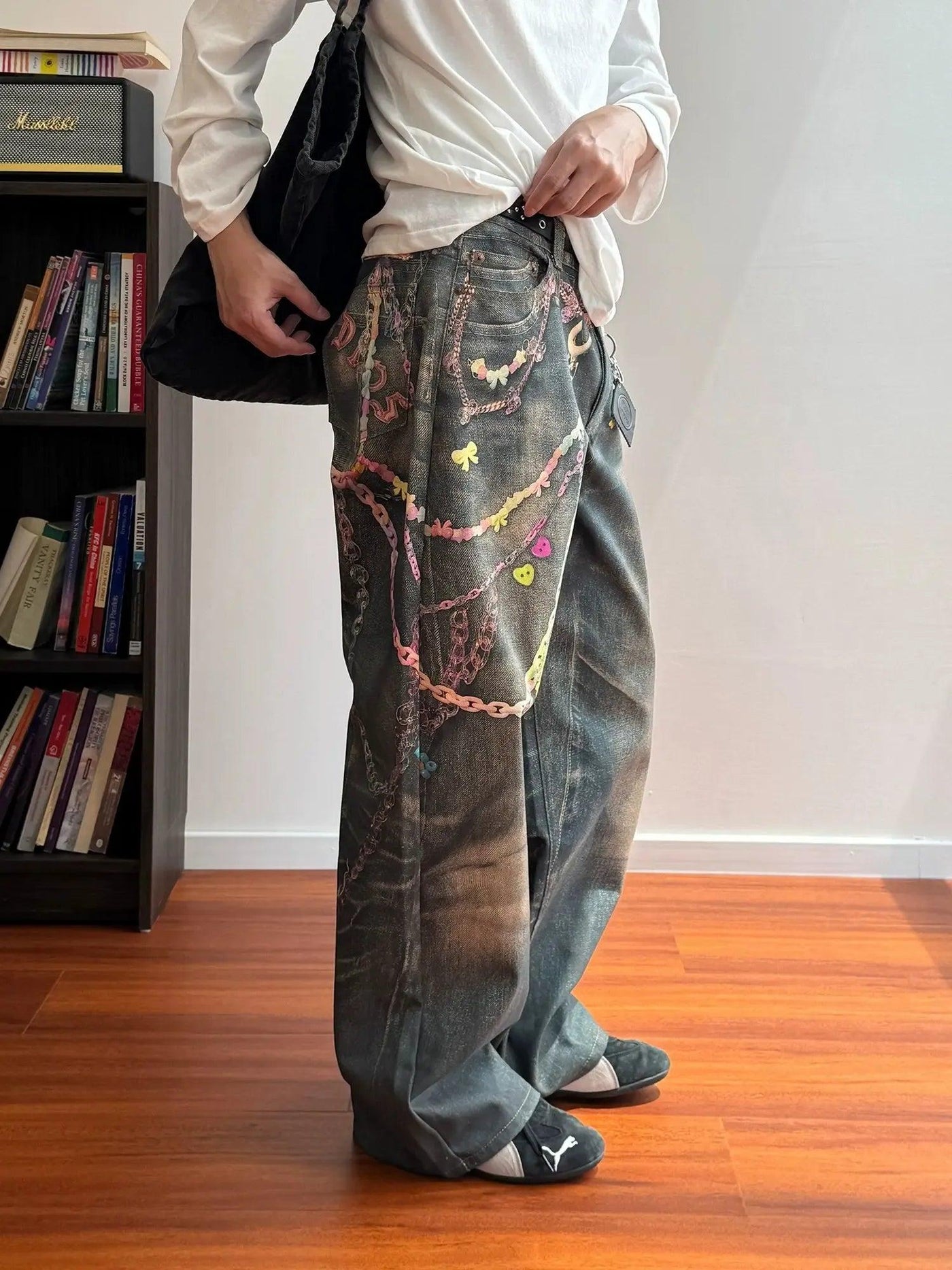 Nine Colorful Chain Print Jeans-korean-fashion-Jeans-Nine's Closet-OH Garments