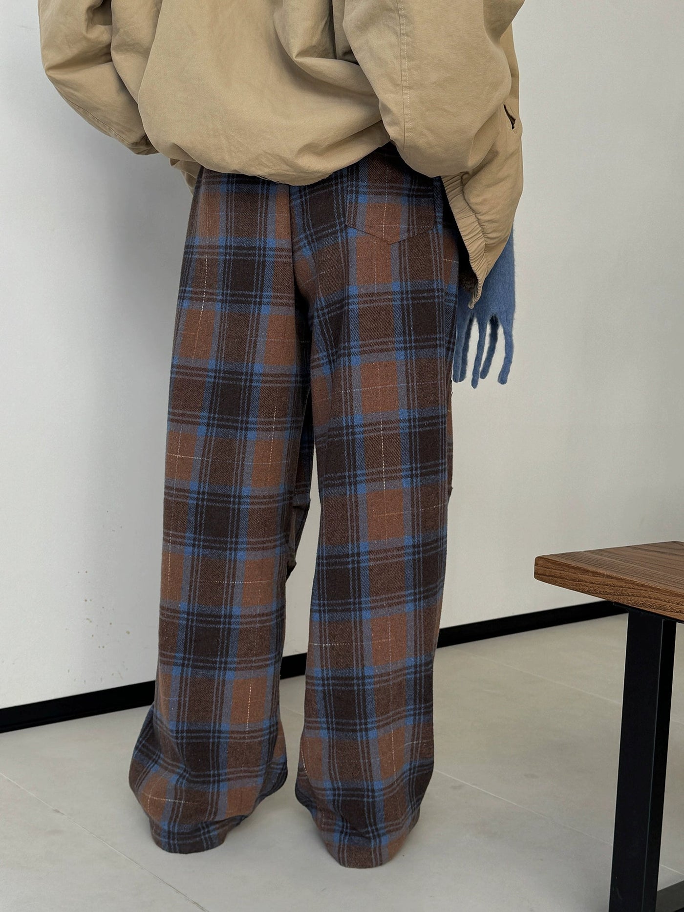 Nine Contrast Plaid Wide Sweatpants-korean-fashion-Pants-Nine's Closet-OH Garments