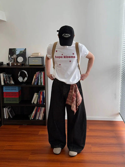 Nine Detachable Scarf Wide Leg Jeans-korean-fashion-Jeans-Nine's Closet-OH Garments