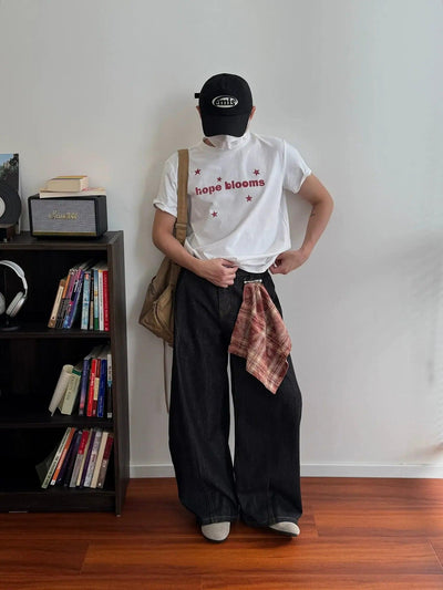 Nine Detachable Scarf Wide Leg Jeans-korean-fashion-Jeans-Nine's Closet-OH Garments