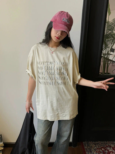 Nine Distressed Letters T-Shirt-korean-fashion-T-Shirt-Nine's Closet-OH Garments