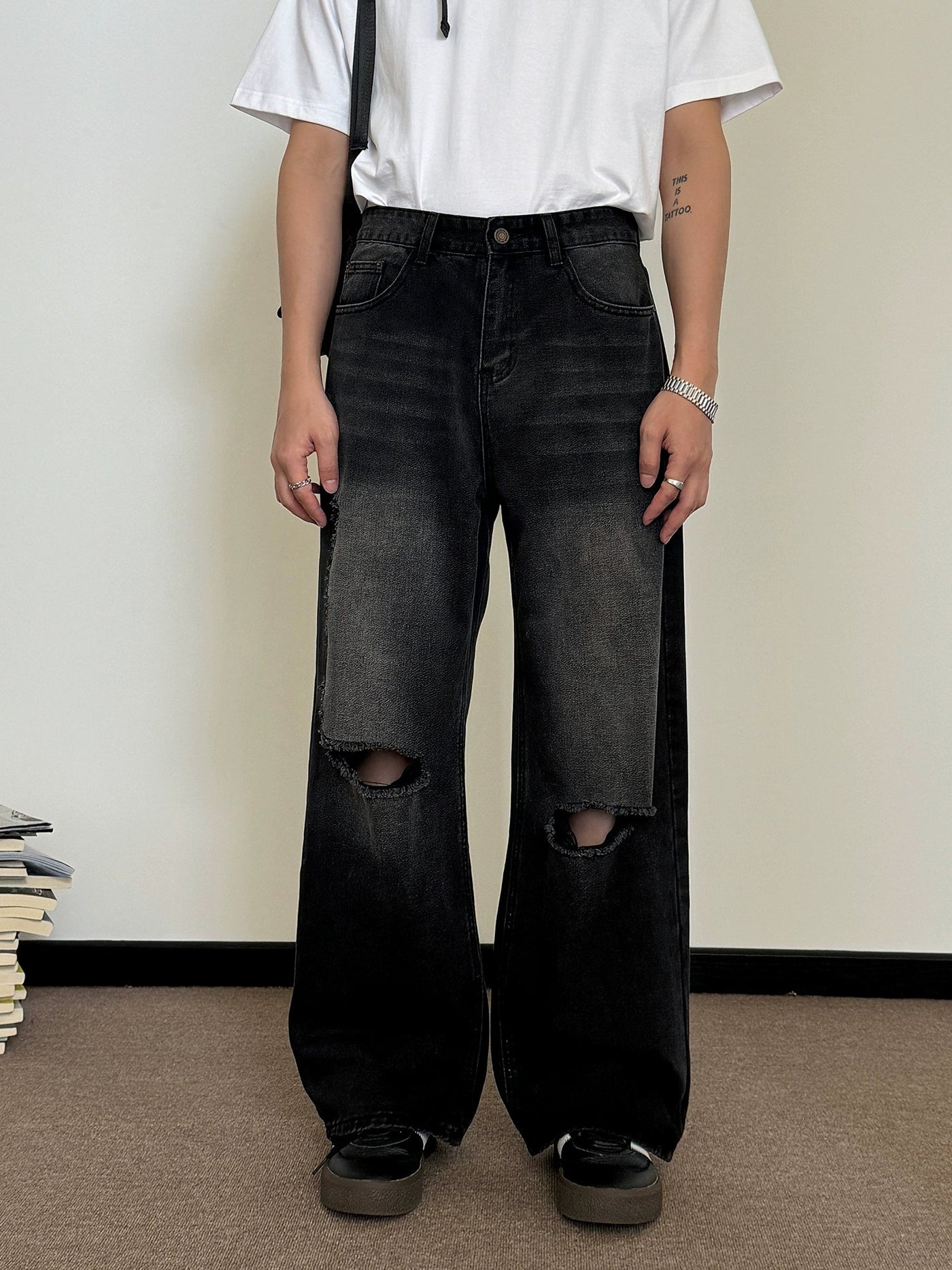 Nine Distressed Line Faded Jeans-korean-fashion-Jeans-Nine's Closet-OH Garments