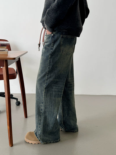 Nine Distressed Pattern Straight Jeans-korean-fashion-Jeans-Nine's Closet-OH Garments