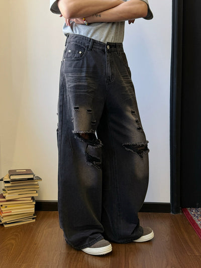 Nine Distressed Raw Cut Jeans-korean-fashion-Jeans-Nine's Closet-OH Garments