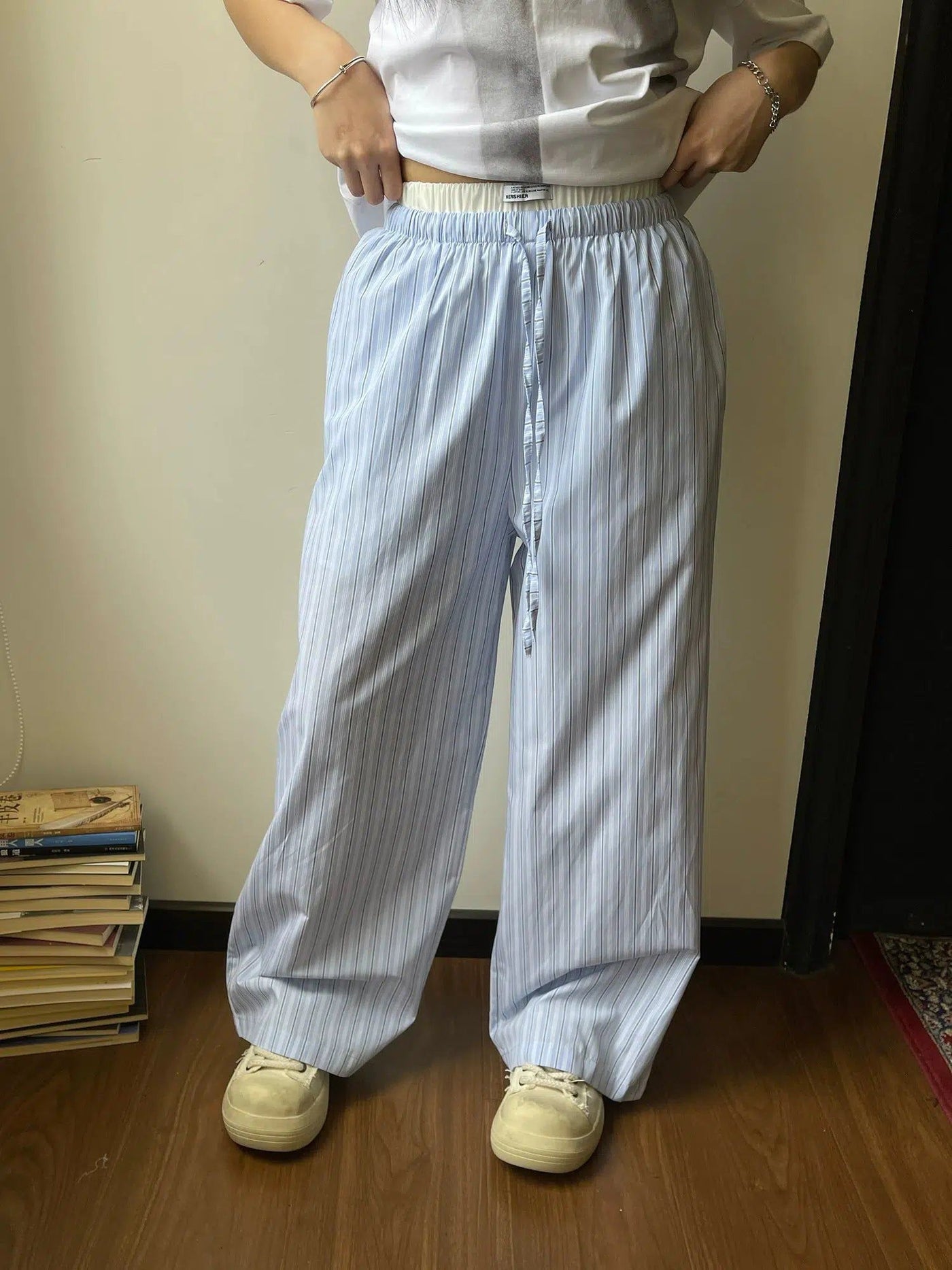 Nine Double Waist Stripes Drawstring Pants-korean-fashion-Pants-Nine's Closet-OH Garments