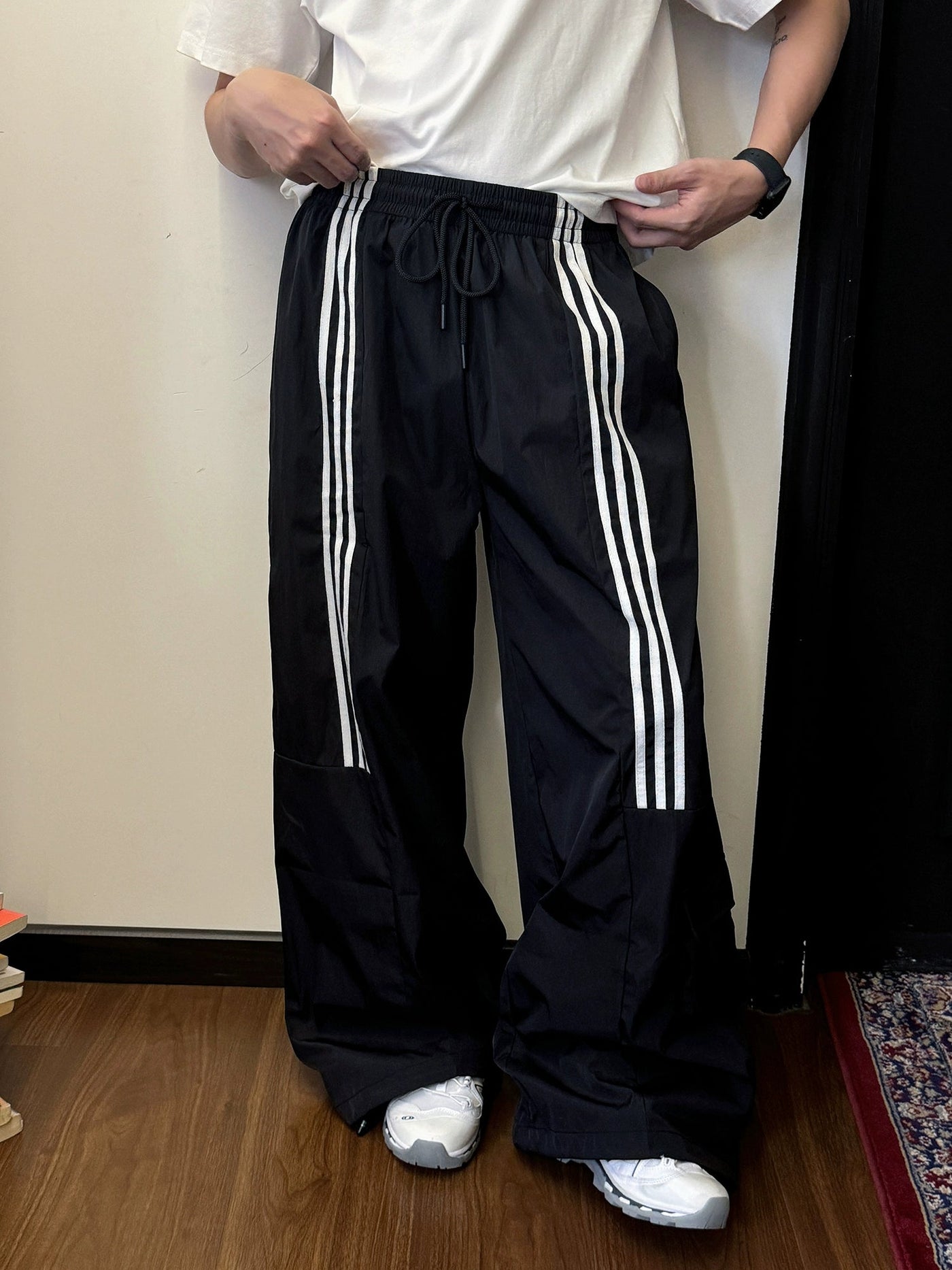 Nine Drawcord Bar Stripes Track Pants-korean-fashion-Pants-Nine's Closet-OH Garments