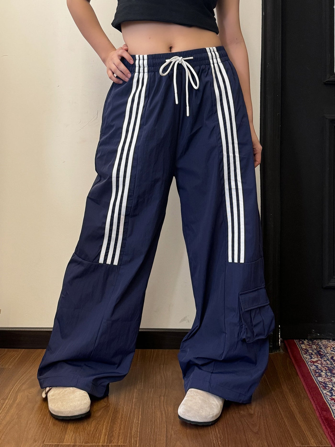 Nine Drawcord Bar Stripes Track Pants-korean-fashion-Pants-Nine's Closet-OH Garments