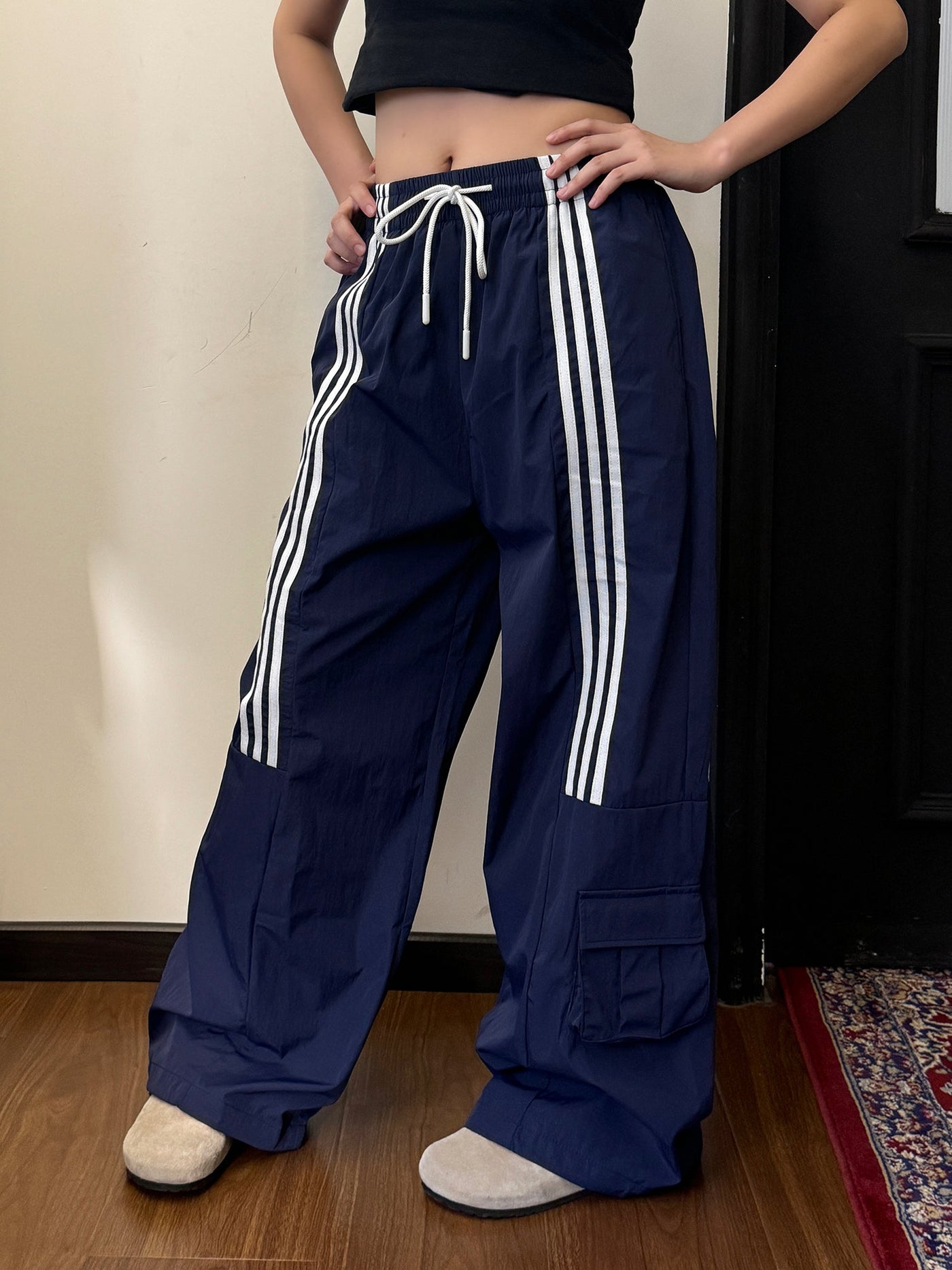 Nine Drawcord Bar Stripes Track Pants-korean-fashion-Pants-Nine's Closet-OH Garments