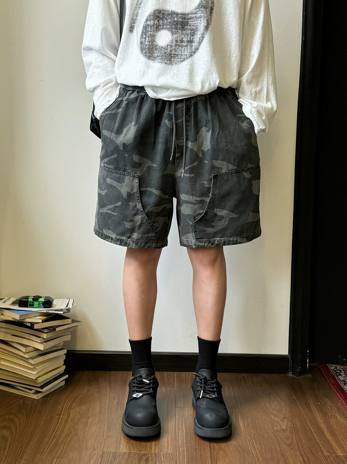 Nine Drawcord Camo Shorts-korean-fashion-Shorts-Nine's Closet-OH Garments