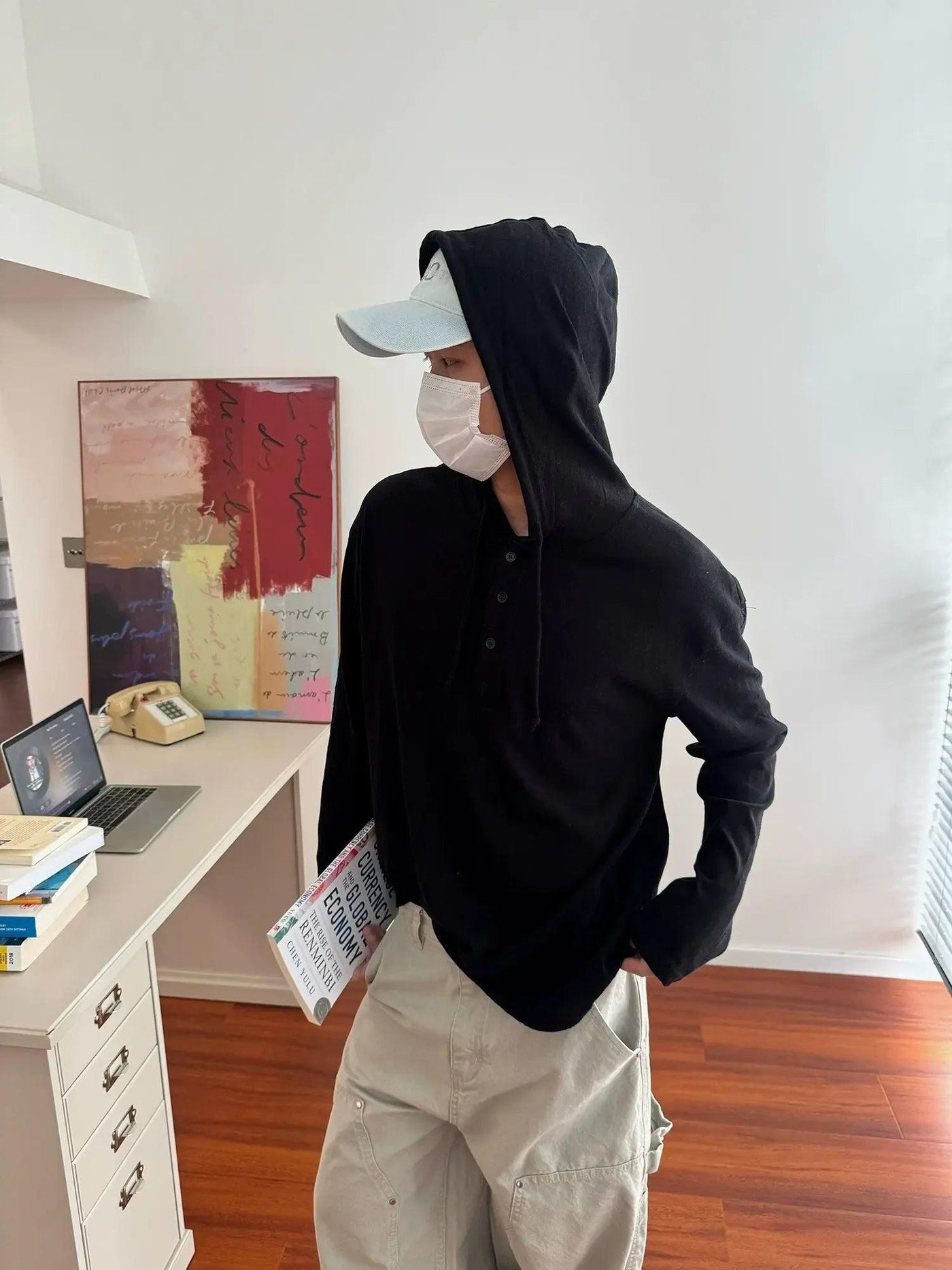 Nine Drawstring Hooded Textured T-Shirt-korean-fashion-T-Shirt-Nine's Closet-OH Garments
