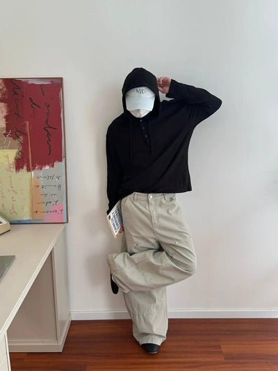 Nine Drawstring Hooded Textured T-Shirt-korean-fashion-T-Shirt-Nine's Closet-OH Garments