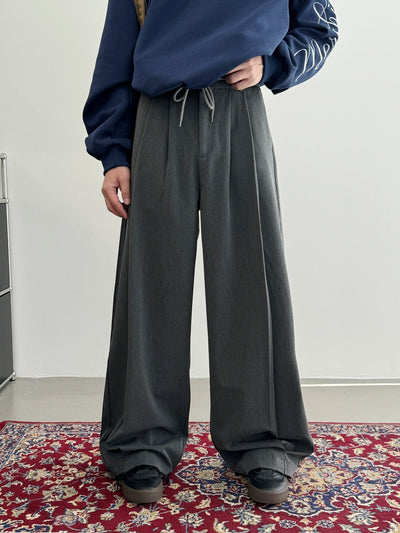 Nine Elastic Waist Drawstring Pleats Trousers-korean-fashion-Trousers-Nine's Closet-OH Garments