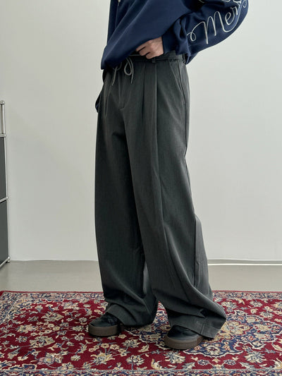 Nine Elastic Waist Drawstring Pleats Trousers-korean-fashion-Trousers-Nine's Closet-OH Garments