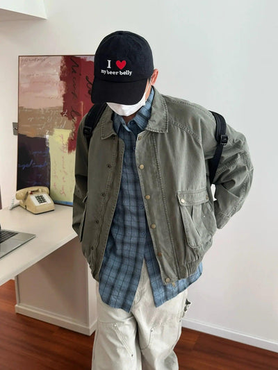 Nine Embossed Pockets Workwear Denim Jacket-korean-fashion-Jacket-Nine's Closet-OH Garments
