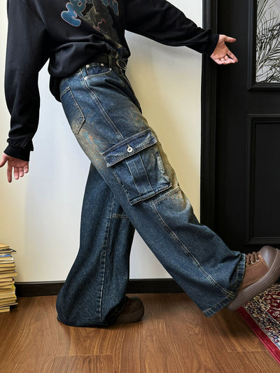 Nine Fade Emphasis Cargo Jeans-korean-fashion-Jeans-Nine's Closet-OH Garments