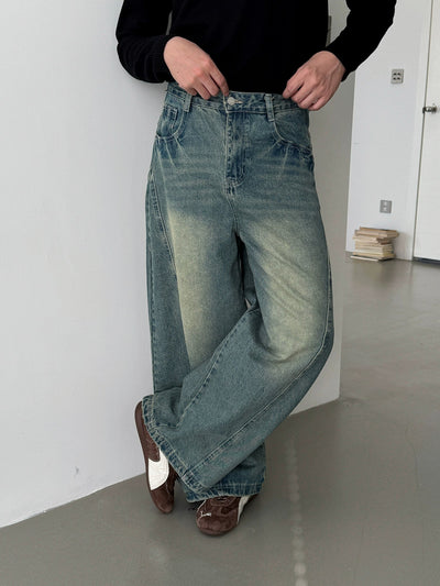 Nine Faded Curved Cut Wide Jeans-korean-fashion-Jeans-Nine's Closet-OH Garments