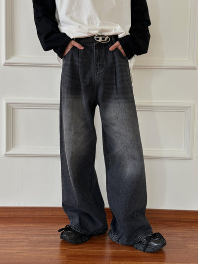 Nine Faded Detail Wide Leg Jeans-korean-fashion-Jeans-Nine's Closet-OH Garments